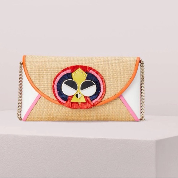 New *Kate Spade* Spademals Raffia Preeny Peacock Chain Clutch